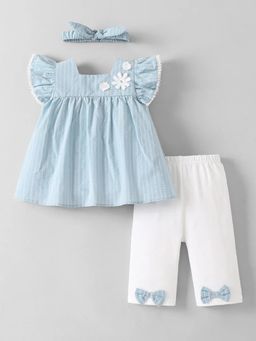 Hopscotch - Girls Blue Cotton Top and Short with Headband