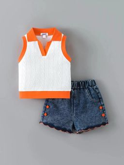 Hopscotch - Girls White Polyester Blend Top with Short