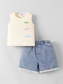Hopscotch - Girls Cream Cotton Blend Top with Short