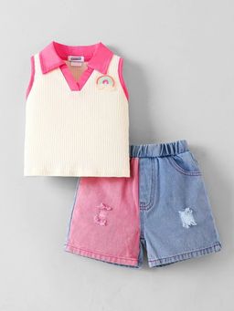 Hopscotch - Girls Pink Cotton Blend Top with Short