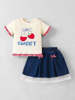Hopscotch - Girls Multi-Colour Cotton Blend Top with Skirt
