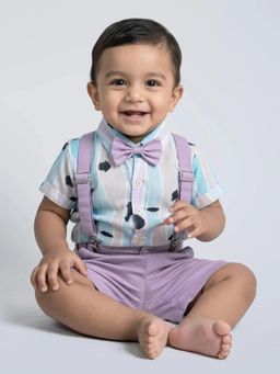 Hopscotch - Boys Multi-Colour Cotton Shirt and Shorts with Bow Also Suspender