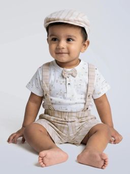 Hopscotch - Boys Beige Cotton T-shirt and Shorts with Cap also Suspender