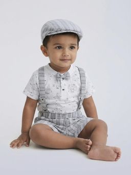 Hopscotch - Boys Grey Cotton T-shirt and Shorts with Cap also Suspender