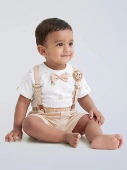 Hopscotch - Boys Beige Cotton T-shirt and Shorts with Suspender