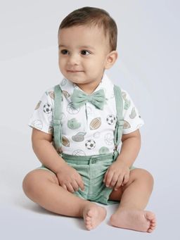 Hopscotch - Boys Green Cotton T-shirt and Shorts with Suspender