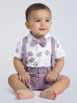 Hopscotch - Boys Purple Cotton T-shirt and Shorts with Suspender