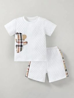 Hopscotch - Boys White Polyester Blend T-shirt with Short