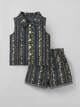 Hopscotch - Girls Navy Blue Cotton Top with Shorts