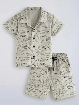 Hopscotch - Boys Beige Cotton Shirt with Shorts