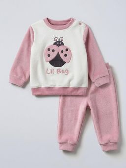 Hopscotch - Girls Pink Polyester Sweatshirt with Joggers