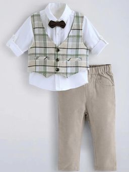 Hopscotch - Boys White Cotton Shirt and Pant with Waistcoat Also Bow