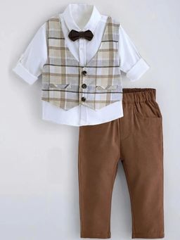 Hopscotch - Boys White Cotton Shirt and Pant with Waistcoat Also Bow