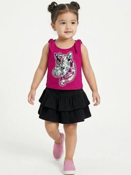Hopscotch - Girls Pink Cotton Top with Skirt