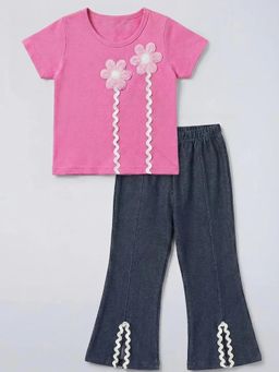 Hopscotch - Girls Pink Cotton Top Pant