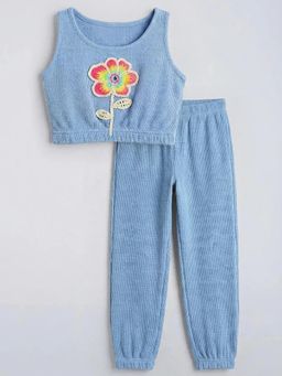 Hopscotch - Girls Blue Cotton Blend Top with Jogger