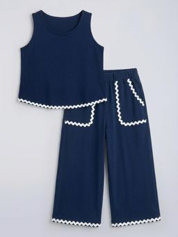 Hopscotch - Girls Navy Blue Cotton Top with Pant