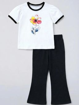 Hopscotch - Girls White Cotton T-shirt with Pant