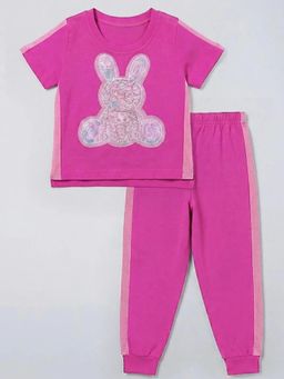 Hopscotch - Girls Pink Cotton T-shirt with Joggers