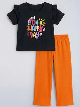 Hopscotch - Girls Black Cotton T-shirt with Pant