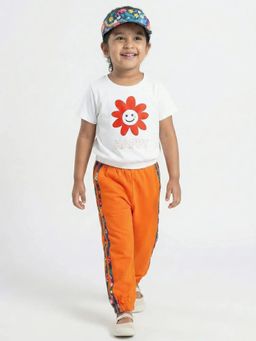 Hopscotch - Girls White Cotton Blend Top with Jogger