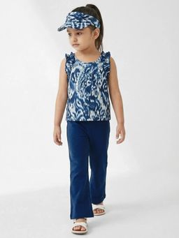 Hopscotch - Girls Blue Polyester Blend Top and Pant with Cap