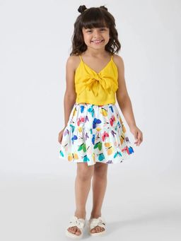 Hopscotch - Girls Yellow Rayon Top with Skirt
