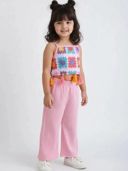 Hopscotch - Girls Pink Cotton Top with Pant