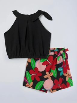 Hopscotch - Girls Black Cotton Top with Short