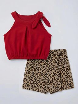 Hopscotch - Girls Red Cotton Top with Short