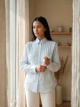 UNIMODA - Designer Blue Cotton Poplin Shirt