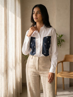 UNIMODA - White Handwork Cotton Poplin Shirt