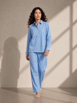 UNIMODA - Blue Cotton Poplin Co Ord Set