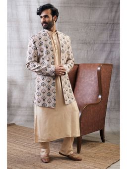Soup by Sougat Paul - Mehr Printed Jacket With Kurta (Set of 3)