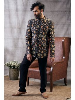 Soup by Sougat Paul - Zahra Black Printed Jacket With Dhoti (Set of 2)