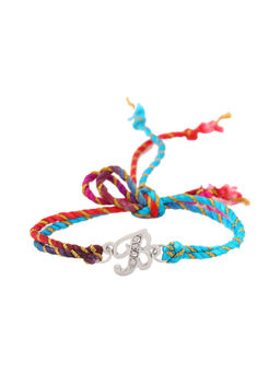 Estele - Rhodium Plated Artistic 'B' Initials Rakhi with Crystals & Silk Thread