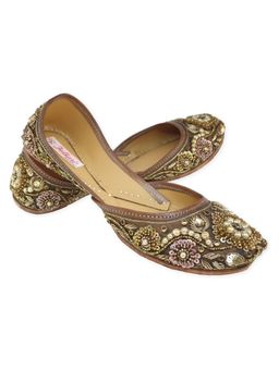 fulkari - Bergenia Brown Gold Leather Juttis