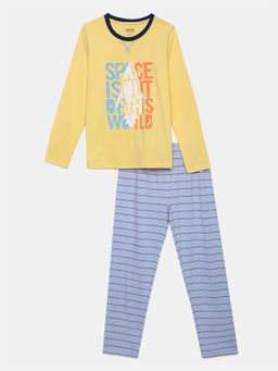 mackly - Boys Printed Yellow T-Shirt and Pyjama (Set of 2)