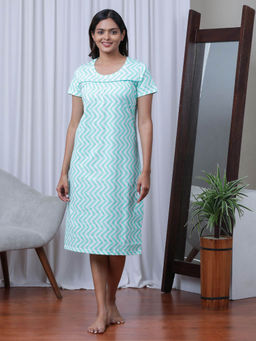 Slumber Jill - Women Ice Turquoise Chevron Printed Nightdress