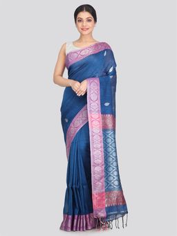 PinkLoom - Women's Linen Saree With Unstitched Blouse Piece