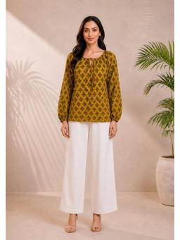 PANCHRANGA - Mustard-Sunehri Dobby Hand Block Top