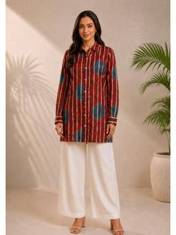 PANCHRANGA - Red-Mehrun Ajrakh Long Top