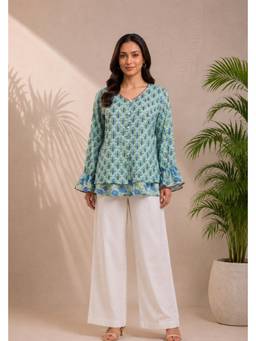 PANCHRANGA - Blue-Neerja Mulmul Layered Top