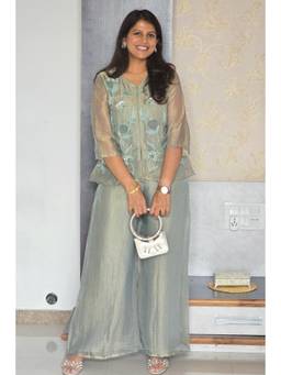 Pink Tree - Green Tissue Moti Indowestern Top with Palazzo
