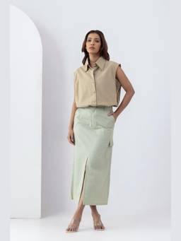 MARKKAH STUDIO - Green Sora Shirt Top with Skirt