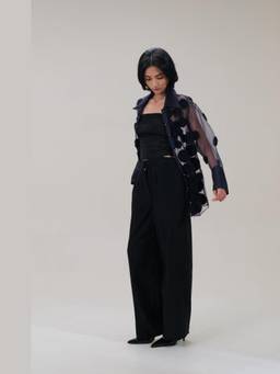 THE RIGHT CUT - Black Chanderi Straight Pants