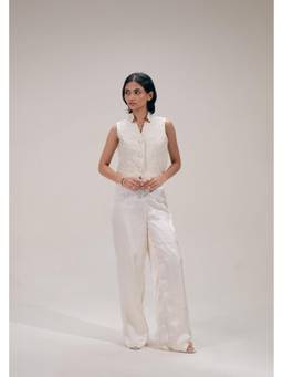 THE RIGHT CUT - White Lunar Satin Straight Pants
