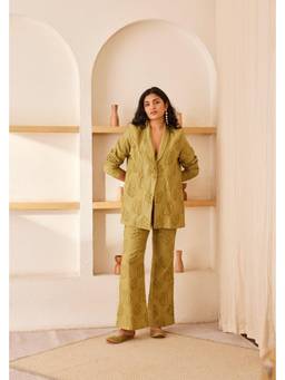 THE RIGHT CUT - Green Cotton Chanderi Embroidered Pants