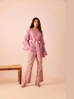 THE RIGHT CUT - Lavender Chanderi Silk Pleated Top