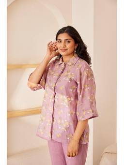 THE RIGHT CUT - Lavender Chanderi Silk Hand Embroidered Shirt